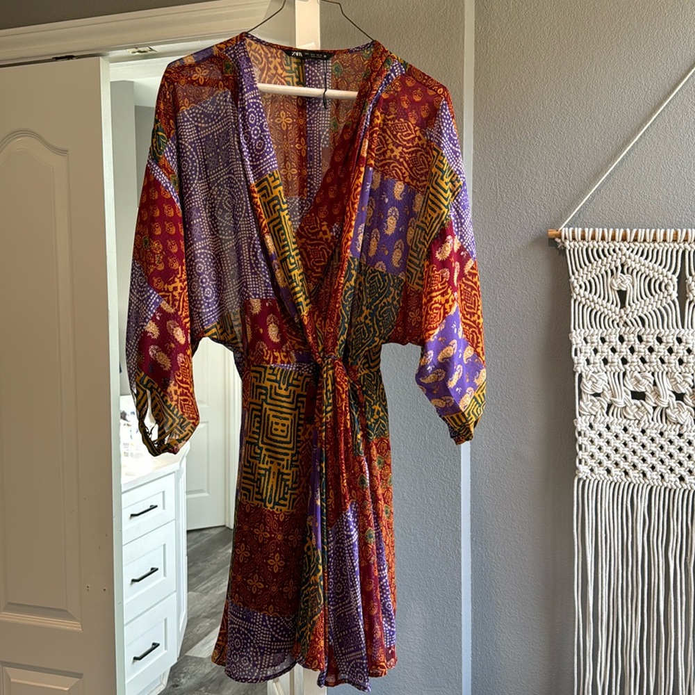 Zara mini dress, size S, purple print, flowy material